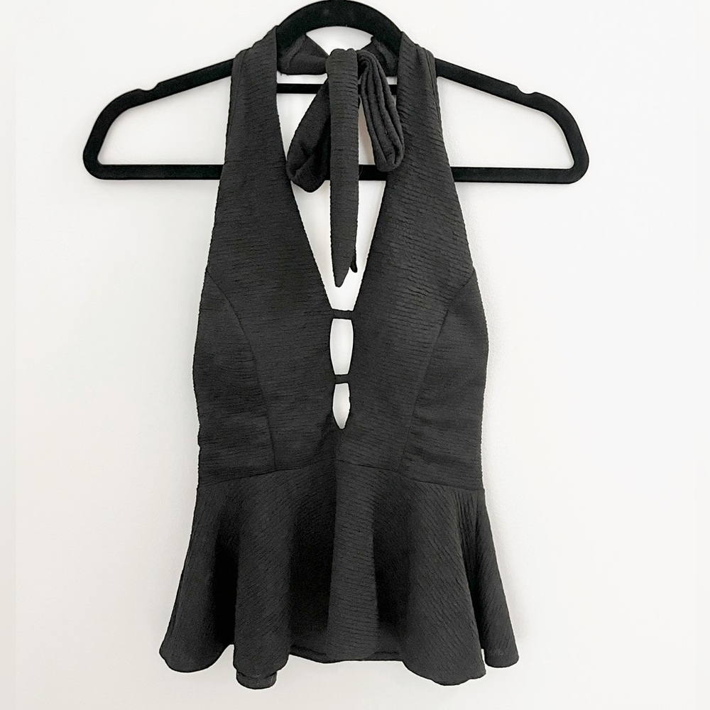 Black Halter Peplum Top